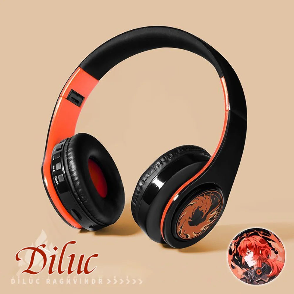 Genshin Diluc Headphone Earphone Wireless With Microphone Hifi Stereo Foldable Lightweight Headset