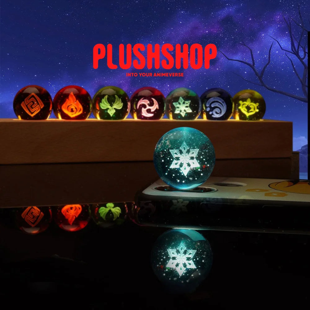 Genshin Visions Luminous Starry Crystal Ball Light Toy Cyro+ Wood Base