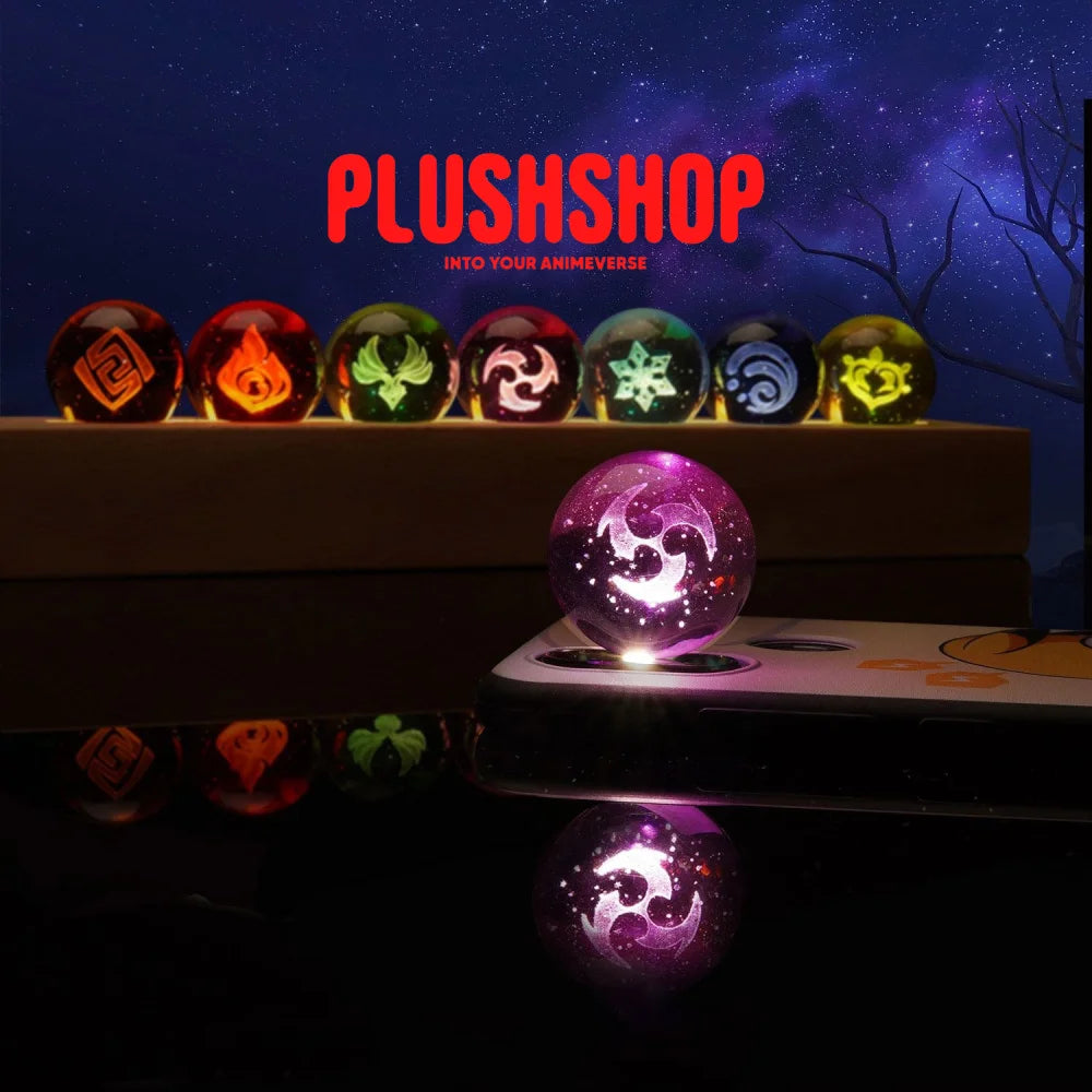 Genshin Visions Luminous Starry Crystal Ball Light Toy Electro+ Wood Base