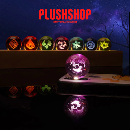 Genshin Visions Luminous Starry Crystal Ball Light Toy Electro+ Wood Base