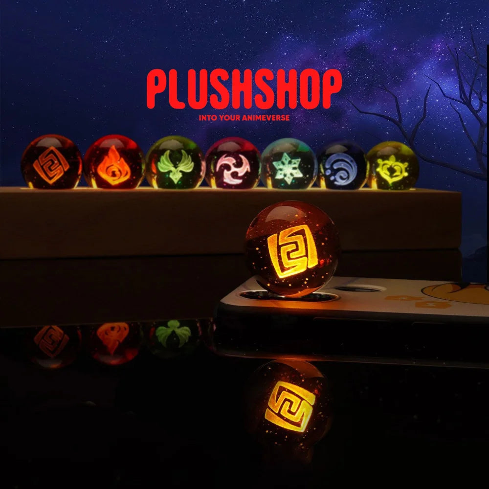 Genshin Visions Luminous Starry Crystal Ball Light Toy Geo+ Wood Base