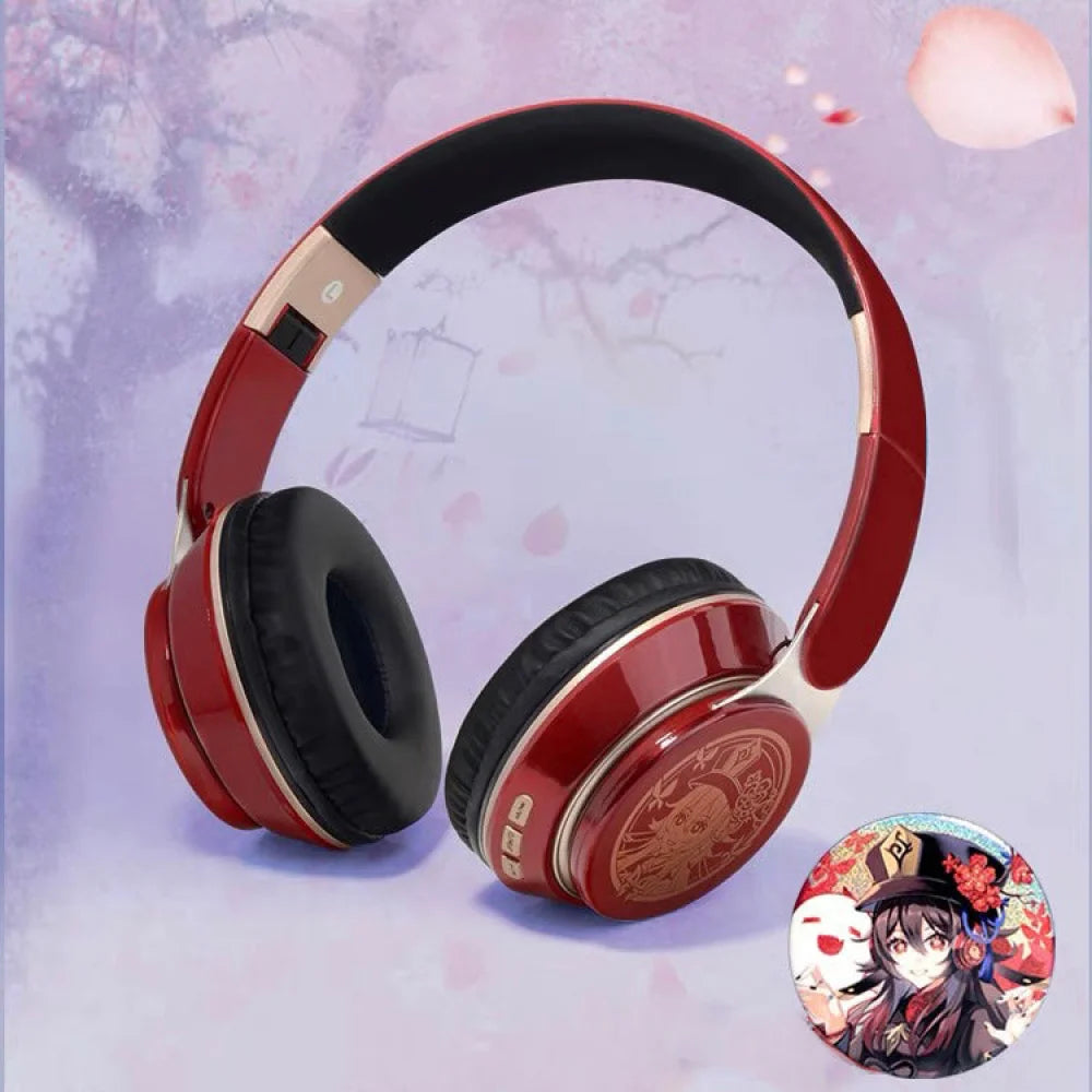 Genshin Hutao Headphone Earphone Wireless With Microphone Hifi Stereo Foldable Lightweight Headset