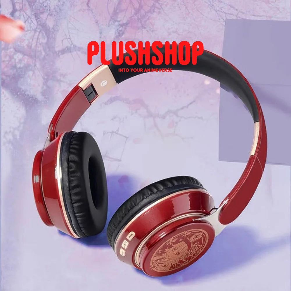 Genshin Hutao Headphone Earphone Wireless With Microphone Hifi Stereo Foldable Lightweight Headset