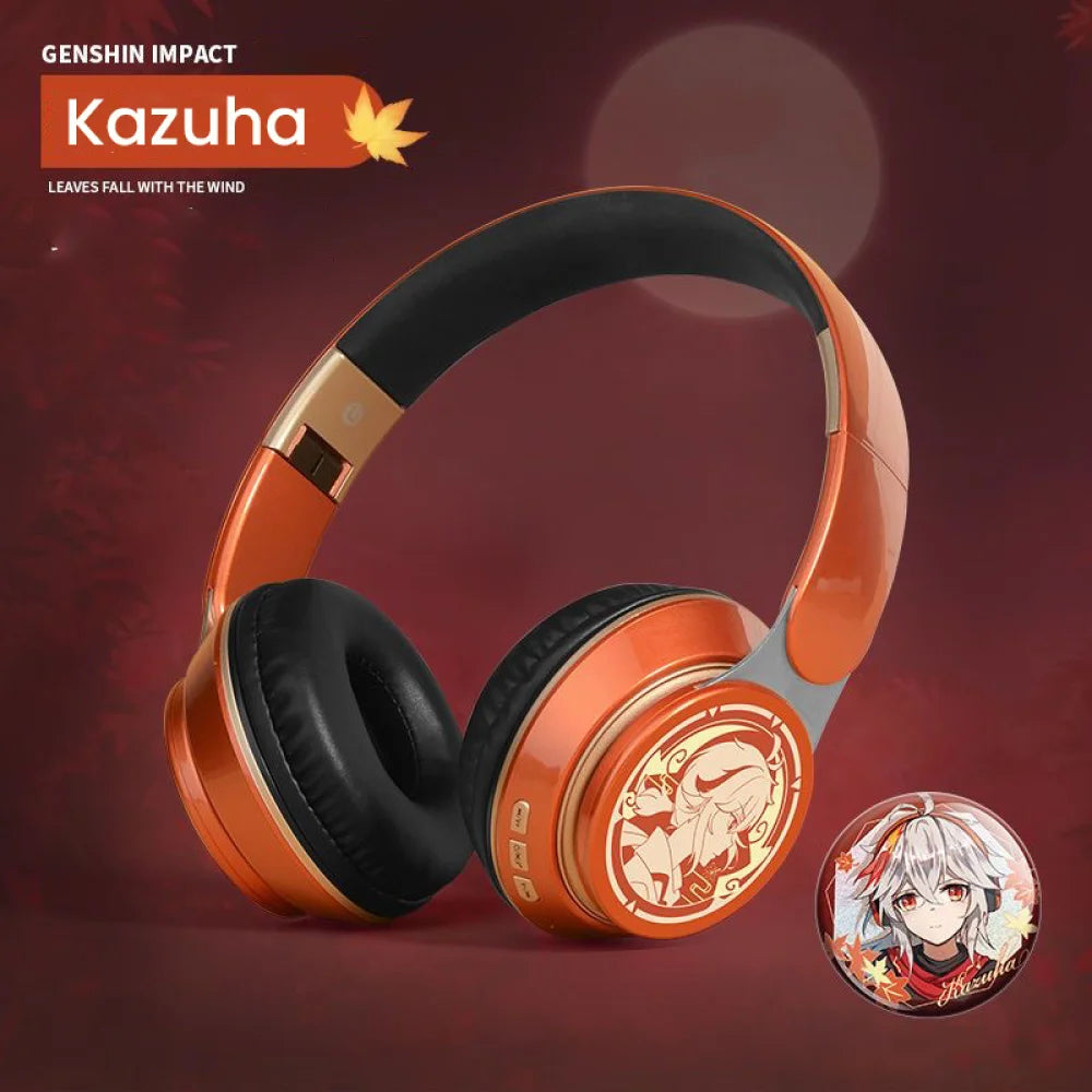 Genshin Kazuha Headphone Wireless With Microphone Hifi Stereo Foldable Lightweight Headset