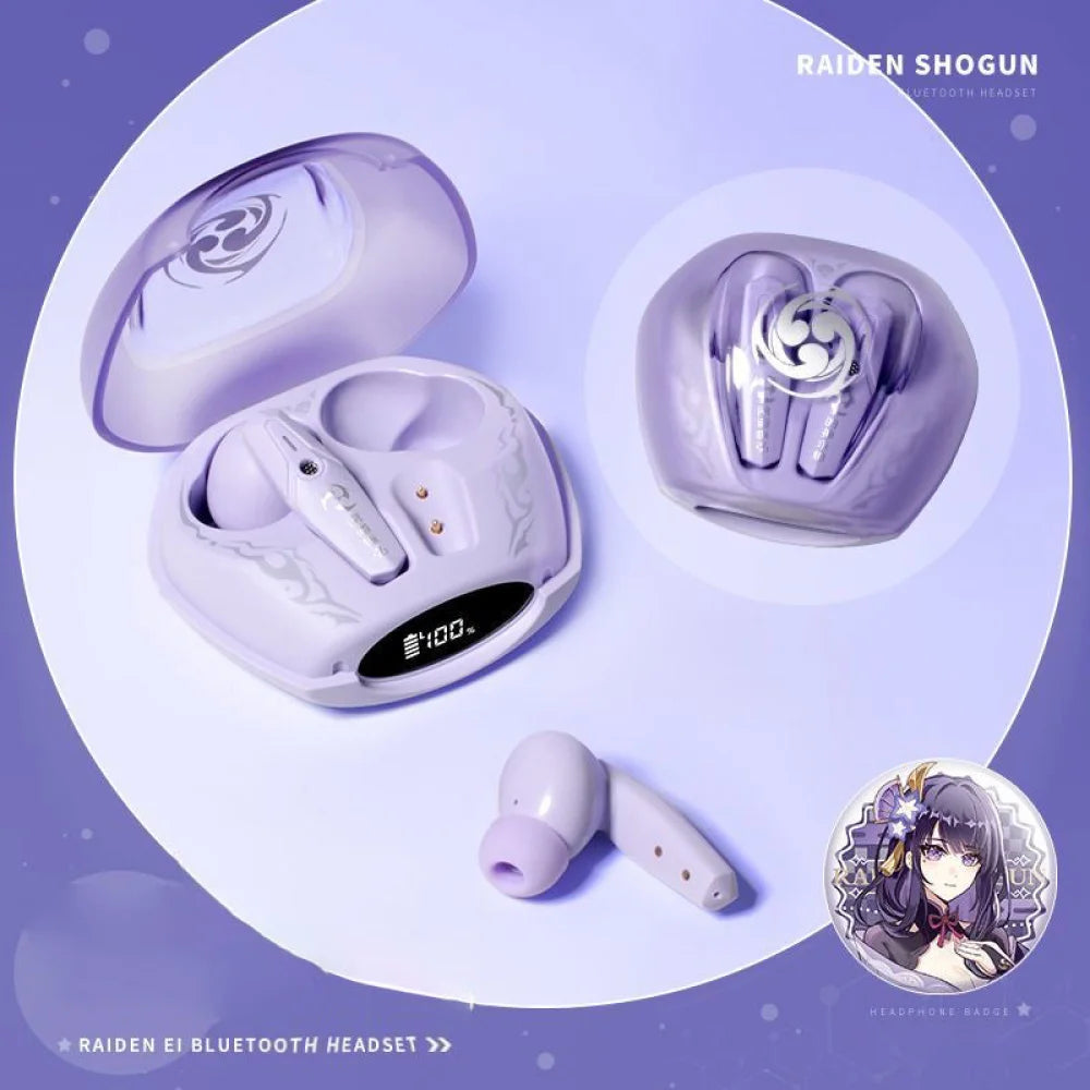 Genshin Impact Raiden Cute Bluetooth Headphones Earphone 耳机